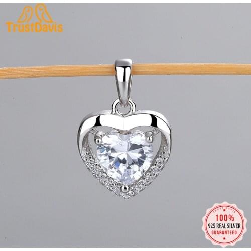 TrustDavis Real 925 Sterling Silver Fashion Romantic Heart Shiny CZ Charm Pendant Handmade DIY Accessories Fine Jewelry HY196