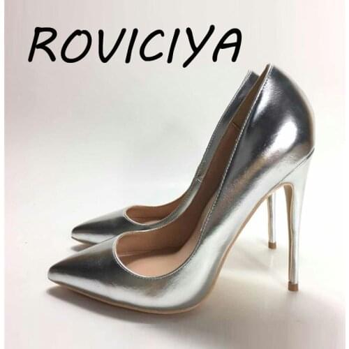 Silver Gold Pointed Toe high heels 12 cm Pumps Shoes Prom Wedding Shoes Brand Designer Stiletto Shallow plus size YG018 ROVICIYA