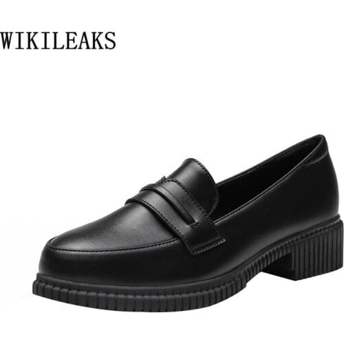 Korean Fashion Loafers Women Oxford Block Heels Shoes for Women Slip on Shoes for Women Leather Casual Shoes Zapatos De Zapatos