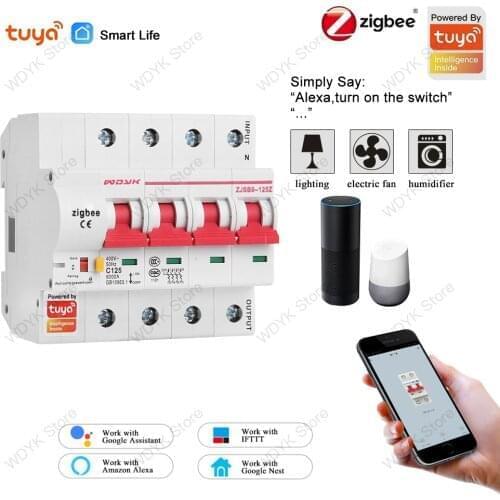 Tuya zigbee 4P Smart circuit breaker remote control no distance limit compatible Alexa echo google Assistant for Smart Home