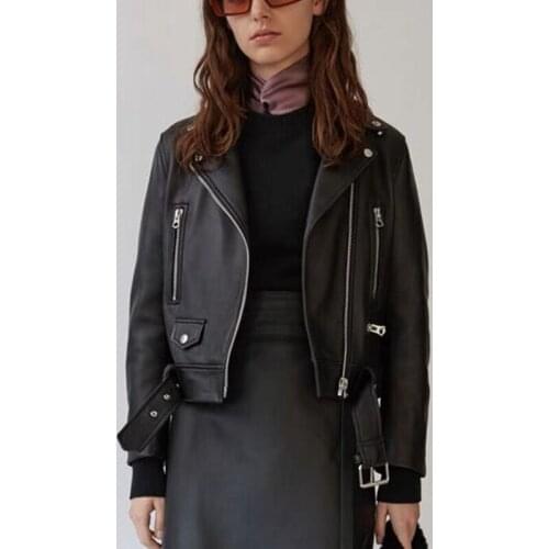 Women Genuine Leather 2021 New Fashion Autunm Winter Lady Bomber Motorcycle Sheepskin Jackets High Quality
