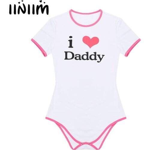New Arrival Hot Womens Girls I Love Daddy Letter Snap Crotch Cotton Romper Clubwear Sexy Diaper Lover Cosplay Costumes Bodysuit