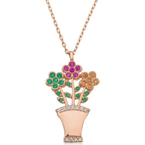 Silver Flower Bouquet Lady Necklace