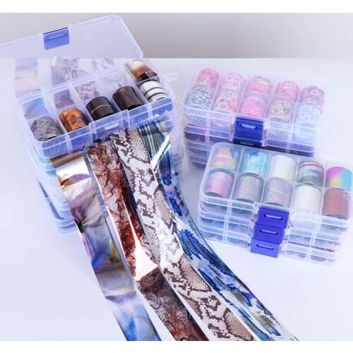 10 Rolls/set Nail Sticker Holographic Nails Art Transfer Fake Foil Paper Watermark Decals DIY Manicure Nail Art Decorations
