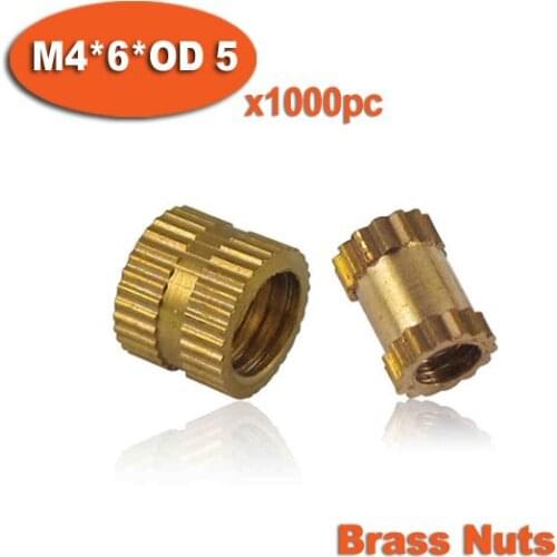 1000pcs M4 x 6mm x OD 5mm Injection Molding Brass Knurled Thread Inserts Nuts