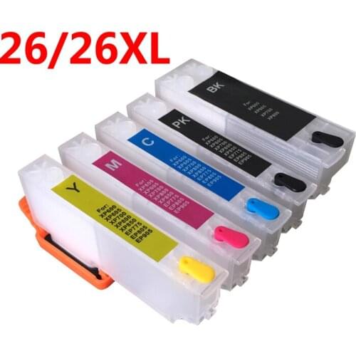 OYfame 5PCS T2621 26/26XL Refillable Ink Cartridge For Epson XP600 XP605 XP700 XP800 XP510 XP615 XP610 XP605 xp820 XP520 XP620