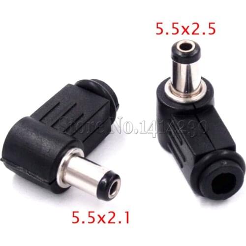 5Pcs Black 2.1mm x 5.5mm 2.5mm x 5.5mm DC Power Male Plug Jack Adapter 90 Degree Male