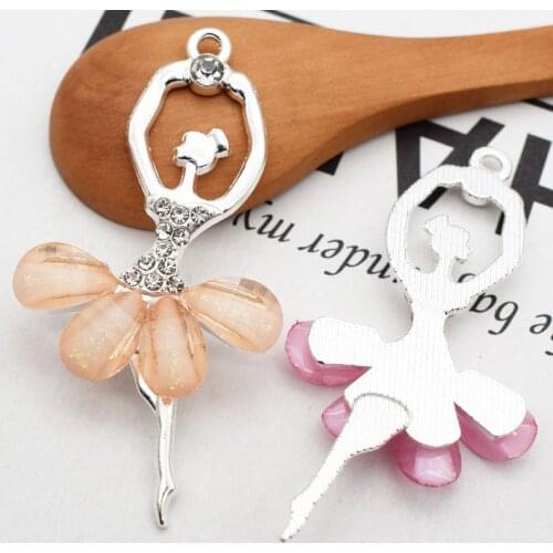 6pcs/lot Silver Dancer Girls Charms Pendants Ballet Girl With Resin Skirt Floating DIY Bracelet Keychain Jewelry Accessory YZ282