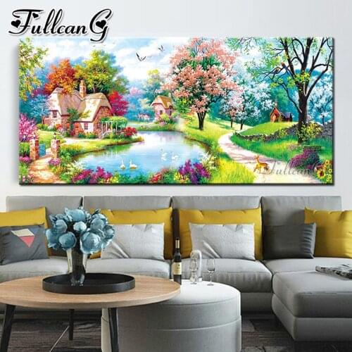 FULLCANG Abstract park landscape large diamond painting 5d diy full square round drill mosaic embroidery kits wall decor FC3696
