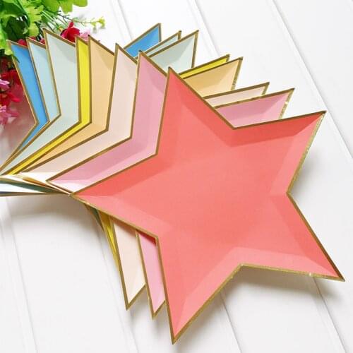 8pcs/set Gold Foil Star Paper Plates Party Decoration Disposable Tableware Paper Plate for Dinner Cakes Party Supplies