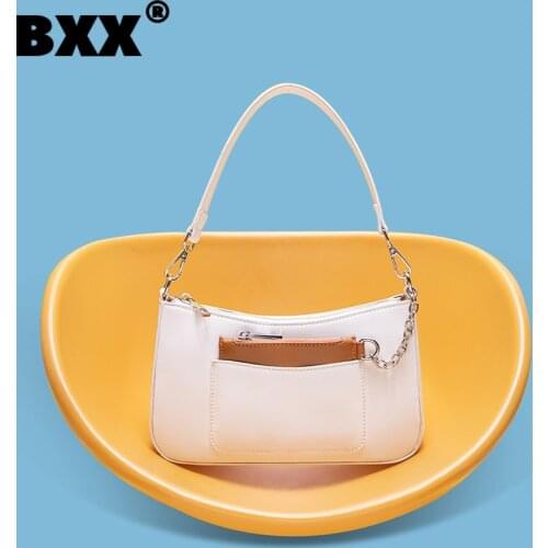 [BXX] Women New Branded Designer Solid Color Chain Bag PU Leather All-match Crossbody Shoulder Bag Fashion Trending 2021 GF0003