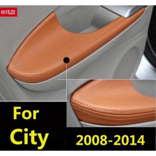 For Honda City 2008 2009 2010-2014 Microfiber Leather Car Door Armrest Panel Protective Cover with Mount Fittings car interior