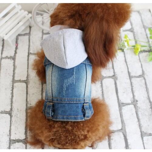Puppy Pet Dog Denim Hoodie Clothes Warm Dog Jeans Pet Clothing Denim Fabric Puppy Dog Jumpsuits Coat Pet Supplies for Small Dog