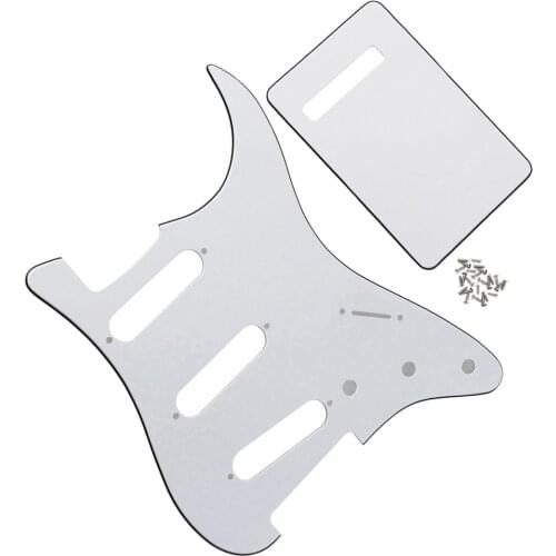 FLEOR NO Mounting Hole SSS Guitar Pickguard Back Plate Tremolo Cover White 3Ply & Screws For FD ST Guitar