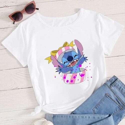 Stitch Birthday Gift T-shirt Lady Cute Aesthetic Print Happy Women TShirt Fashion Cartoon Lilo & Stitch Cute T shirts for Girls