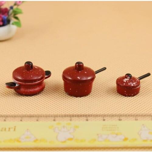 G05-X147 children baby gift Toy 1:12 Dollhouse mini Furniture Miniature Red pots and pans 1pcs