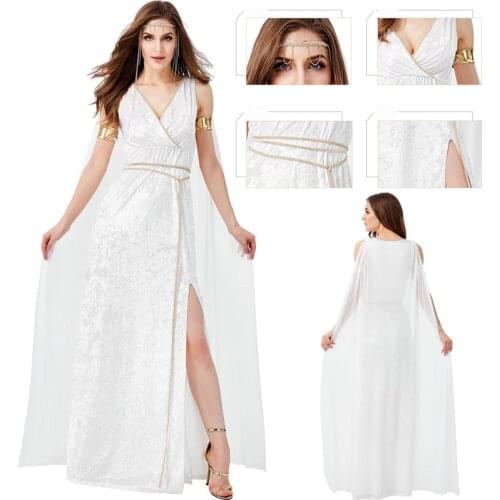 Medieval White Greek Goddess Cosplay Costumes Cleopatra Egypt Roman Retro Sexy Long Dresses Women Halloween Party Fancy Clothing