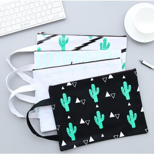 Creative Pure Fresh Cactus Oxford Canvas Envelope Bags A4 Large Capacity Zipper Bag Students Stationery school office supplies