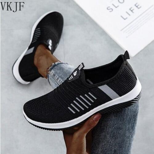 Womens Sneakers Casual Woman Knitted Mesh Slip on Ladies Comfort Women Flats Shoes Female Running Footwear Autumn 2021 New