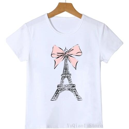2020 summer tops for girls Pink paris eiffel tower print t shirt girls harajuku kawaii kids clothes ballet dancer t-shirt girls