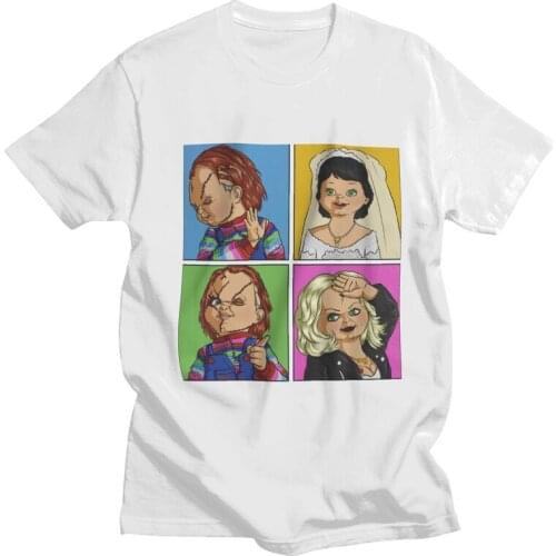 Cartoon Bride Of Chucky T Shirt Men 100% Cotton Printed T-shirts Fashion Tshirt Short Sleeve Childs Play Halloween Tees Tops