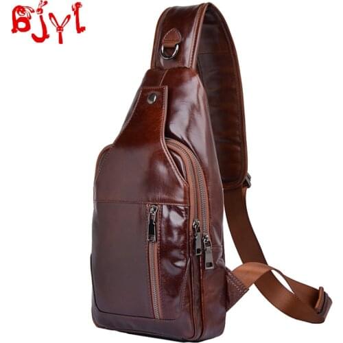 Genuine Leather Mens Chest Bag Men Shoulder Crossbody Bags Oil Wax Head Layer Cowhide European and American Retro Soft Casual