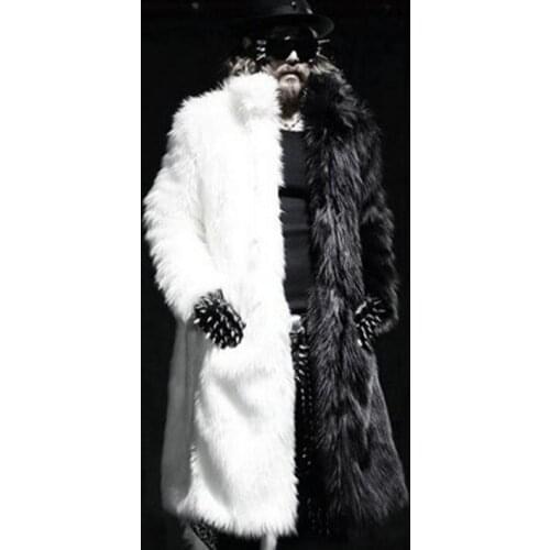 Winter plus velvet thicken thermal faux leather jacket men casual mens fox fur leather coats black and white design patchwork