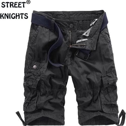 Mens 2021 Summer New Casual Loose Camouflage Cargo Shorts Men Multi-Pocket 100% Cotton Street Military Knee-Length Beach Shorts