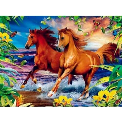 Horses White And Brown Diamond Painting Kit - DIY