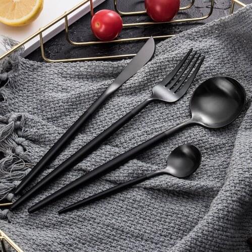 New Black Cutlery Dinner Set Western Wedding Home Party Dinnerware Set 18/10 Stainless Steel Fork Spoon Knife Set Drop Shipping