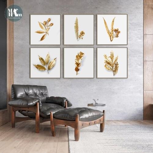 Maeham Golden leaf plant wall art Canvas HD Prints Posters Abstract Wall Pictures for living room Morden decor Nordic mural