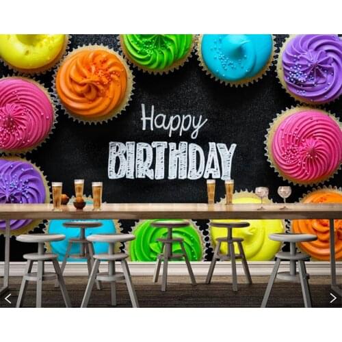 Papel de parede Birthday Cupcake English Food fairy cake 3d wallpaper,living room kitchen Dessert shop cafe bar custom murals