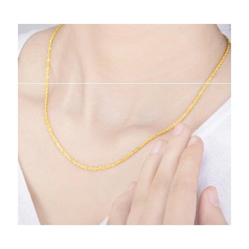 Solid 999 Yellow Gold Necklace / Double O-wire strand Chain Water corrugated clavicle Necklaces / 5.67g 48cm