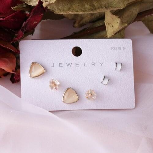 Punk Geometric Enamle Opal Stud Earrings for Women 925 Silver Earrings Set 3 Pairs Wholesale Free Shipping Jewelry аксессуары