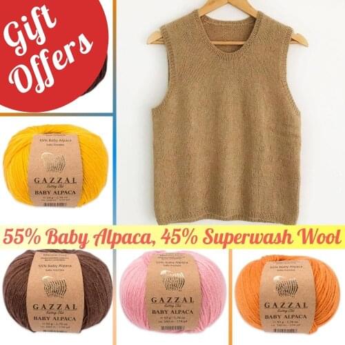 Gazzal Baby Alpaca Wool 3 Ball Hand Knitting Yarn, 50 grams 160 meters, Acrylic, Crochet, Clothes, Sport, Cardigan, Blouse, Quality, Hobby, Knit, Palmie Store, Made In Turkey - DIY