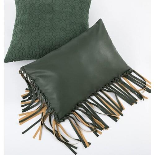 Luxury American Style PU Leather Thorw Pillow Tassel Plain Handmade Cushion Cover Soft Decoration Designer Customization 35x50cm