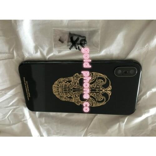 Perfect Quality Luxury Back cover for phone X 24k Gold skull design Housing with original black frame and glass
