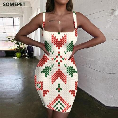 SOMEPET Christmas Dresses Women Snowflake 3d Print Graphics Halter Sleeveless Painting Ladies Dresses Womens Clothing Plus Size