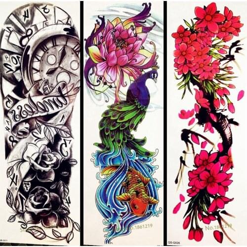 Sexy Full Flower Arm Temporary Tattoo Peacock Women Men Large Body Art Arm Fake Flash Waterproof Tattoo Sticker Shoulder GQB-058
