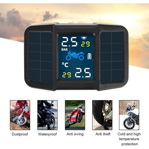 USB Solar Charging Temperature Monitoring Alarm System Motor Tire Pressure Tyre With 2 External Sensors Motorcycle TPMS