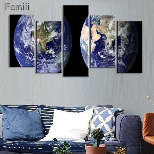5pcs Modern Printed Cosmos Universe Space Landscape Canvas Painting Picture Earth Painting For Living Room Unframed