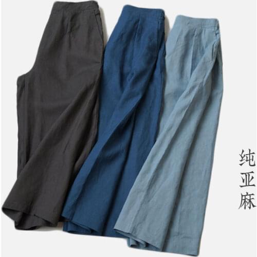 CHKEComfortable pure linen pants loose casual style wide leg spring and summer clothes New Japanese womens wear 001