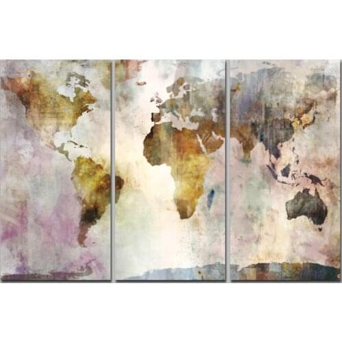 X102 YIKEE 3 panel map wall painting on canvas modular picture for living room decoration