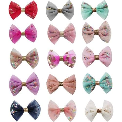 Lovely Sequins Mesh Bow Clip Hairpin for Girls Child Princess Hair Accessoreis Tulle Hair Bow Hairgrips