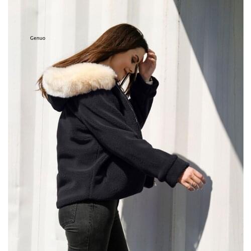Fashion Casual Jacket Autumn/Winter Ladies New European and American Imitation Fur Plush Loose Red Jacket with Hood