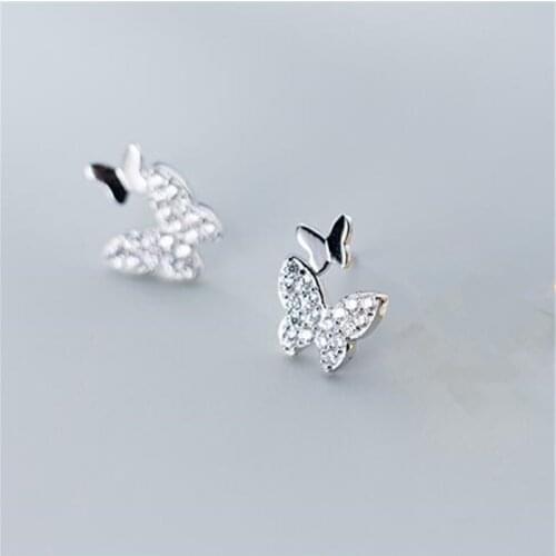 925 Sterling Silver Zircon Butterfly Stud Earrings For Women Christmas Jewelry pendientes Prevent allergy eh1293