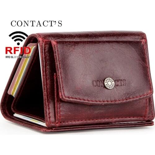 Womens Leather Wallet RFID Anti-theft Brushed Leather Ladies Wallet Multi-function Tri-fold Small Coin Purse