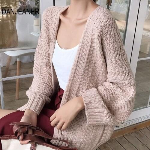DANJEANER Solid Color Women Knitted Cardigan Coat Autumn Winter 2020 V-Neck Long Sleeve Crochet Knit Sweater Coat Female Tops
