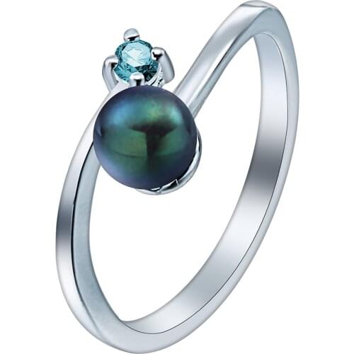 Hainon Fashion Imitation Pearl Finger Rings Light Blue Zircon New Cute Girl Gift CZ Zircon Wedding Engagement Ring for women