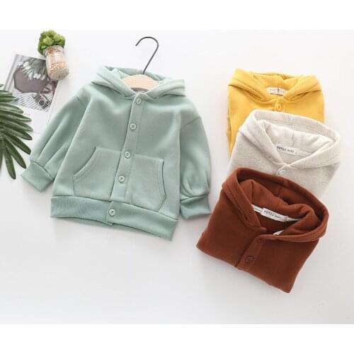 KEAIYOUHUO Winter Coat Boys And Girls Jacket Velvet Hooded Baby Sweater Solid Color Cardigan Jacket Clothes For Boys Jackets 5Y